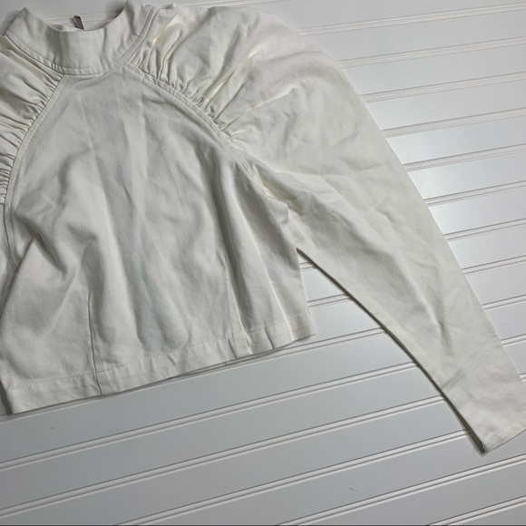 CULPOS x INC Puff Sleeve Denim Blouse in White - Picture 4 of 8
